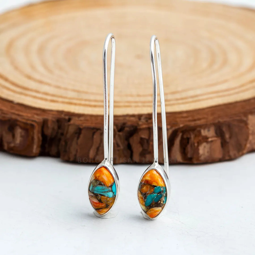 Oyster Turquoise Jewelry Set: Sterling Silver Earrings, Copper Ring, Bracelet