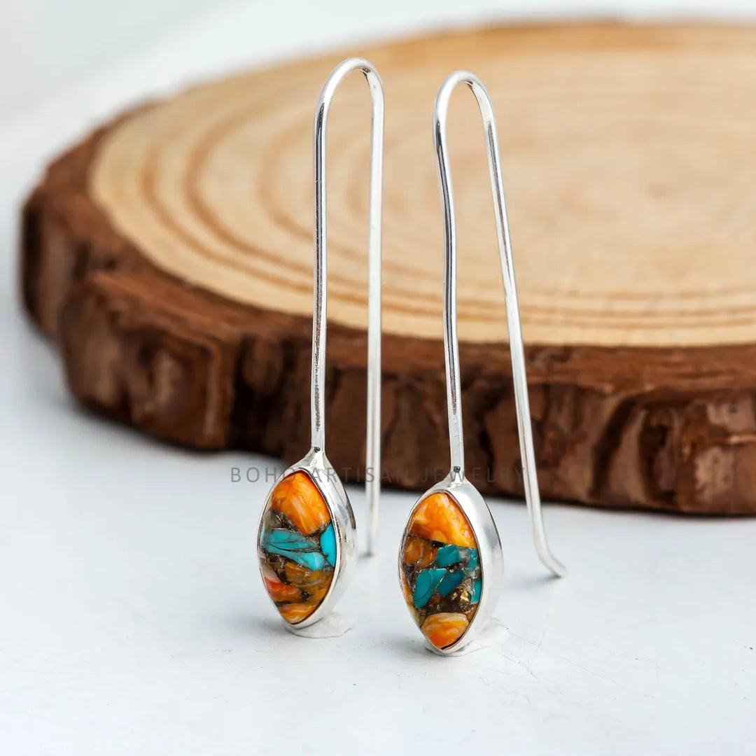 Oyster Turquoise Jewelry Set: Sterling Silver Earrings, Copper Ring, Bracelet