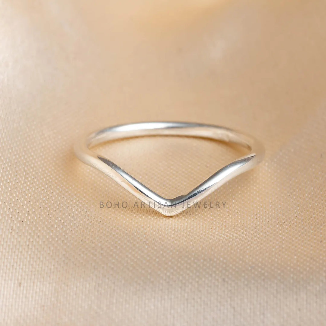 Dainty 14k Gold Chevron Ring: Sterling Silver V Band, Minimalist Stacking Jewelry