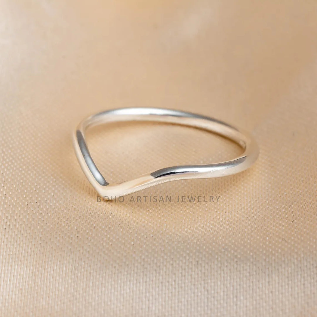 Dainty 14k Gold Chevron Ring: Sterling Silver V Band, Minimalist Stacking Jewelry