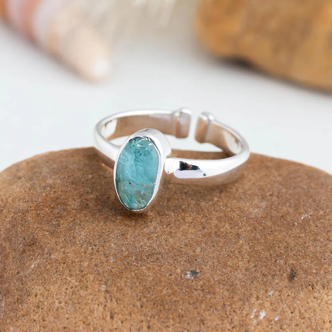 Raw Aquamarine Rose Cut Ring: Sterling Silver Boho Jewelry