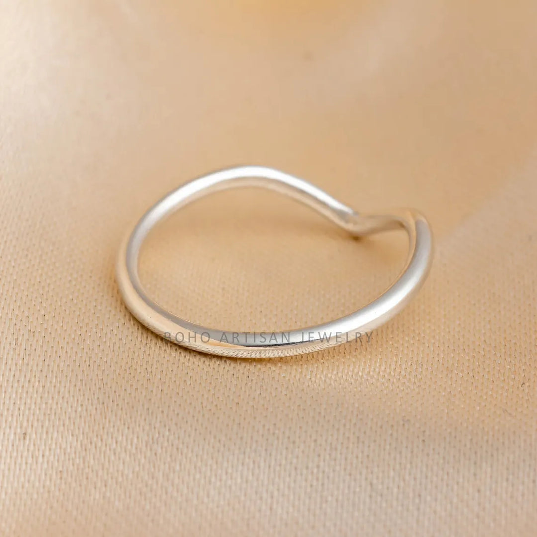 Dainty 14k Gold Chevron Ring: Sterling Silver V Band, Minimalist Stacking Jewelry