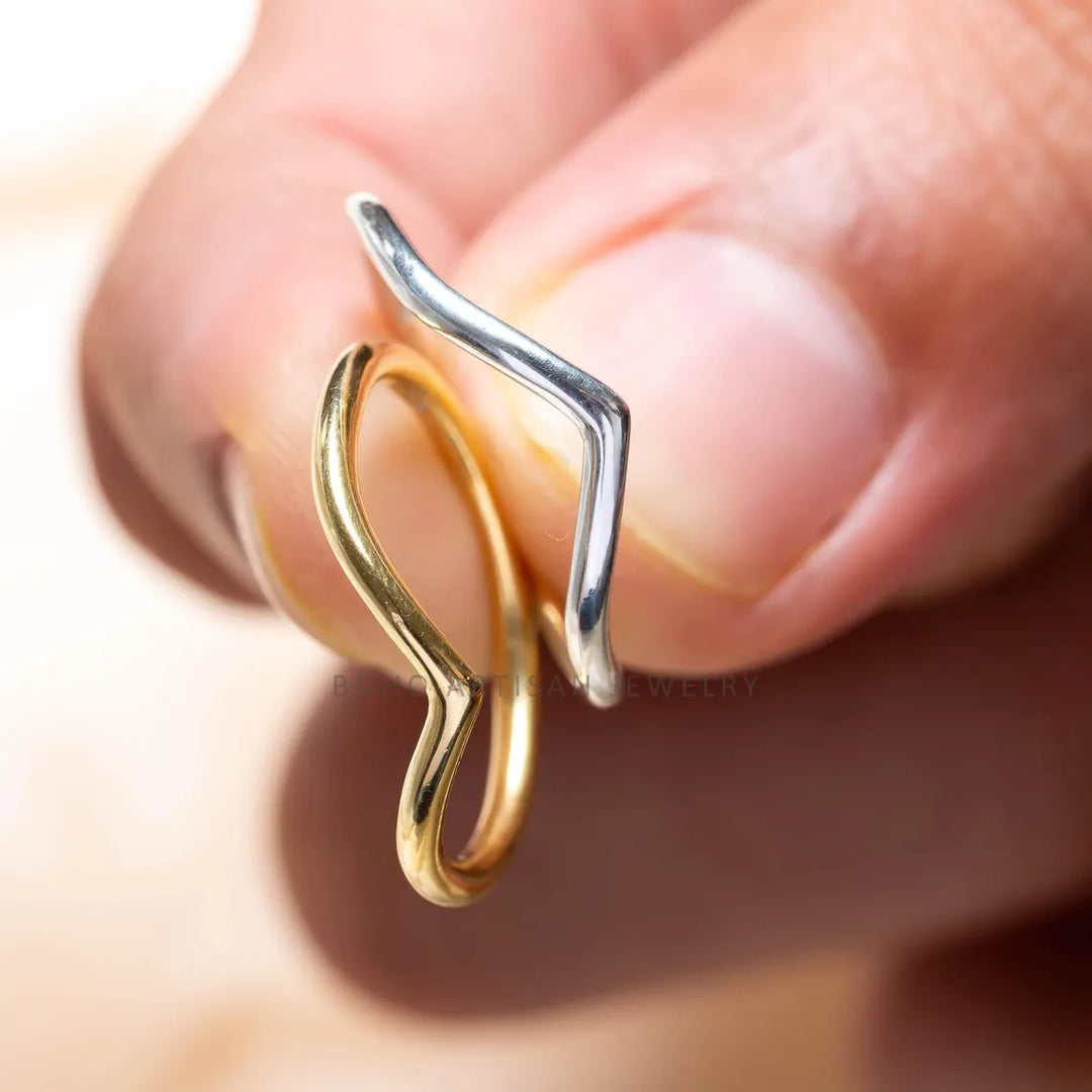 Dainty 14k Gold Chevron Ring: Sterling Silver V Band, Minimalist Stacking Jewelry