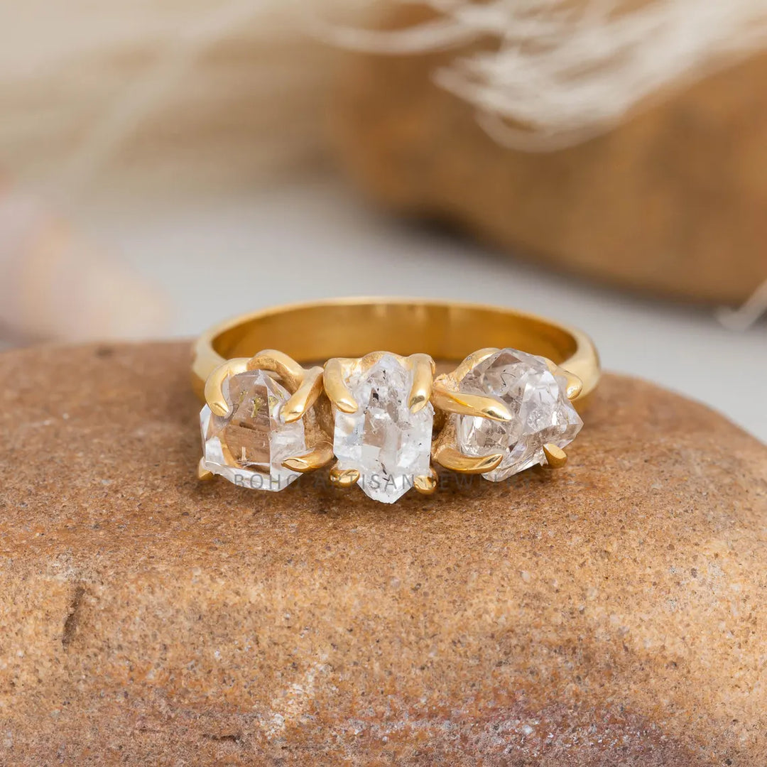 Herkimer Diamond Gold Ring, 14k Gold Ring, Handmade Crystal Jewelry, Engagement Ring, Uncut Diamond Ring, April Birthstone, Gift For Her