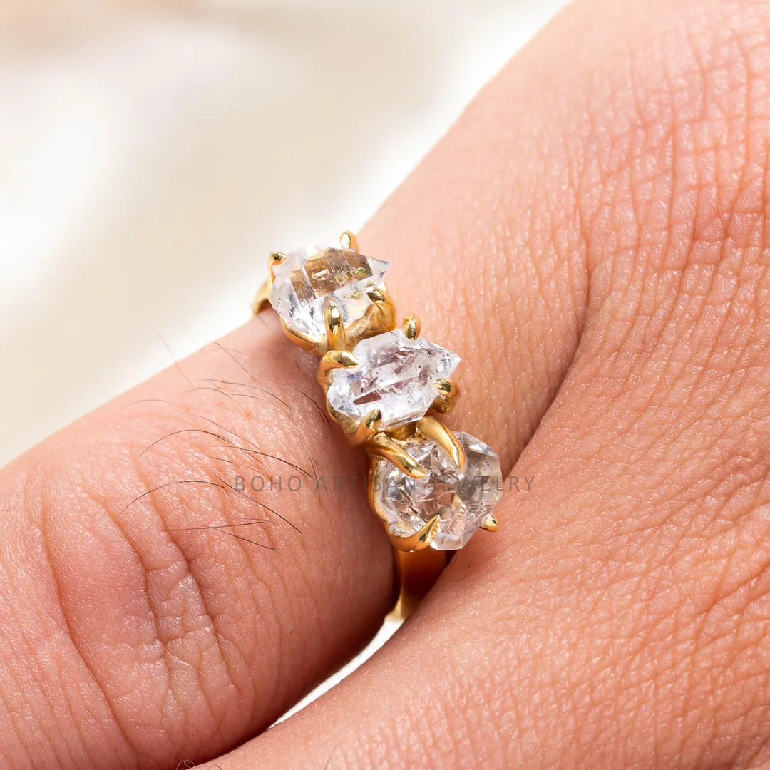 Herkimer Diamond Gold Ring, 14k Gold Ring, Handmade Crystal Jewelry, Engagement Ring, Uncut Diamond Ring, April Birthstone, Gift For Her