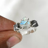 Raw Moonstone Diamond Ring: Handmade 925 Sterling Silver Boho Ring