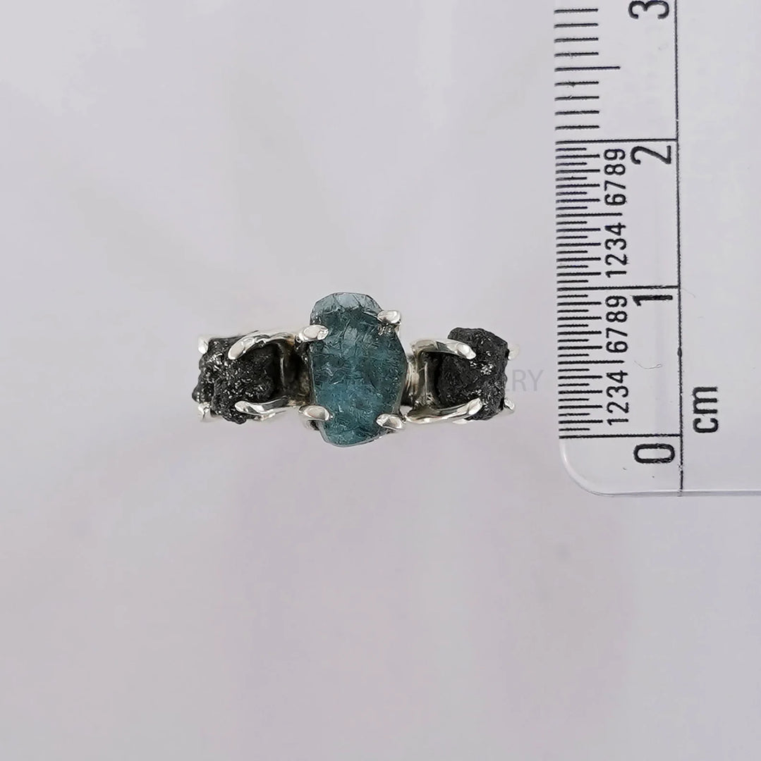Raw Aquamarine Diamond Ring: Sterling Silver Crystal Stacking Ring