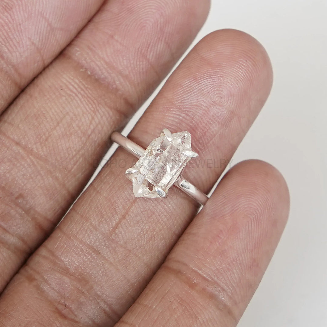 Handmade Herkimer Diamond Ring: Raw Quartz Sterling Silver Band