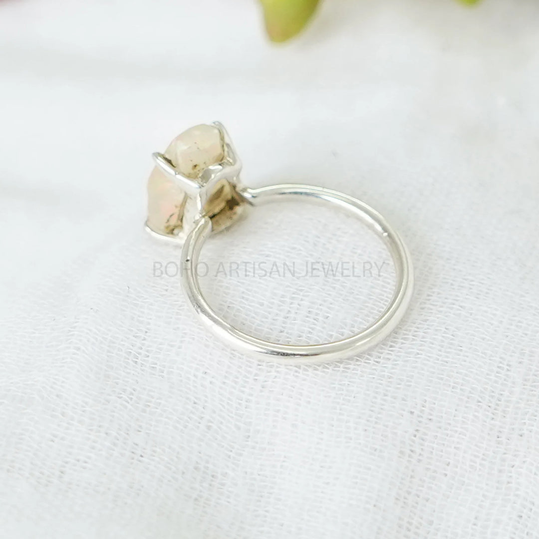 Raw Opal Ring, Fire Opal Ring, October Birthday Gift, Raw Stone Jewelry, Opal Ring For Women, Engagement Ring - Unique Gift For Her