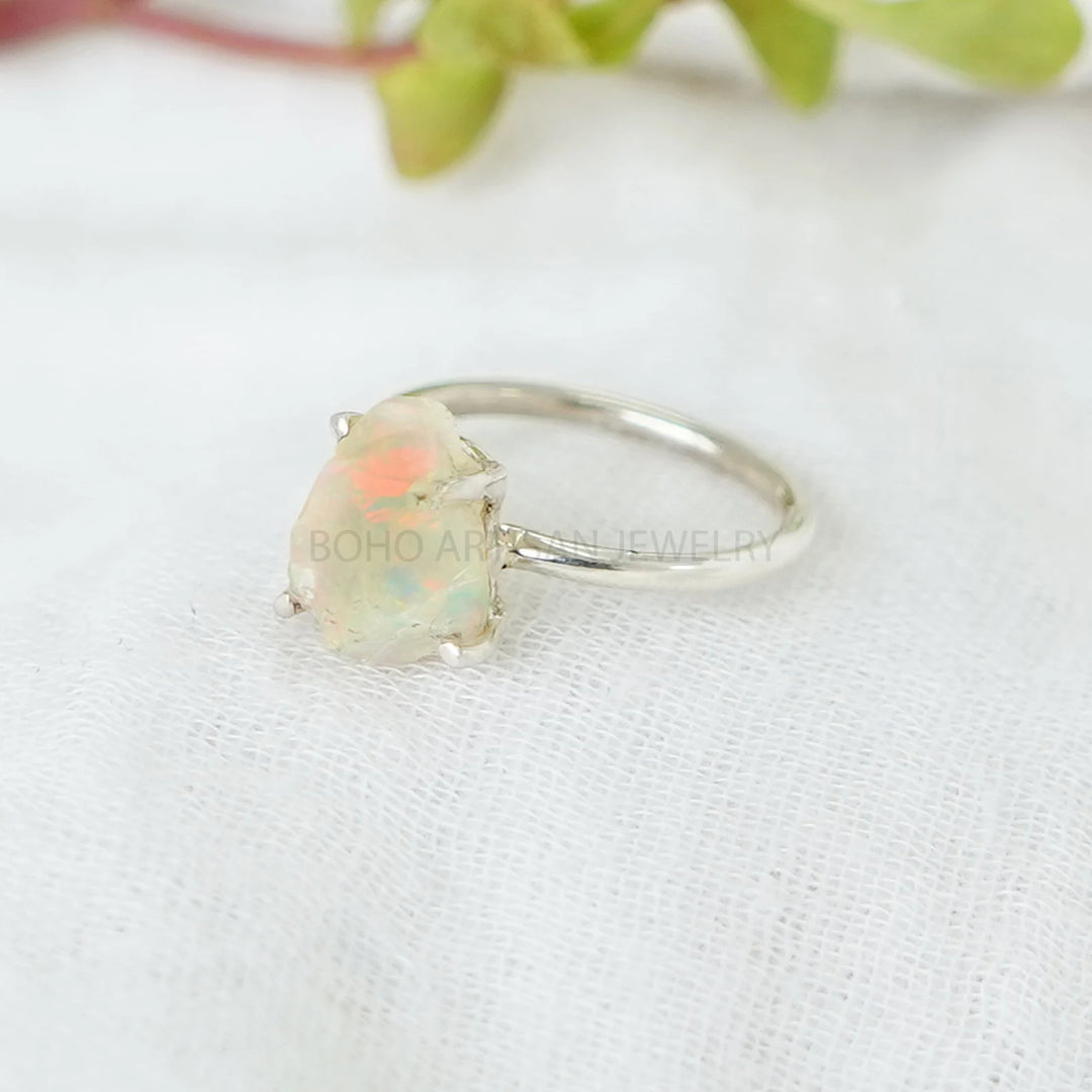 Raw Opal Ring, Fire Opal Ring, October Birthday Gift, Raw Stone Jewelry, Opal Ring For Women, Engagement Ring - Unique Gift For Her