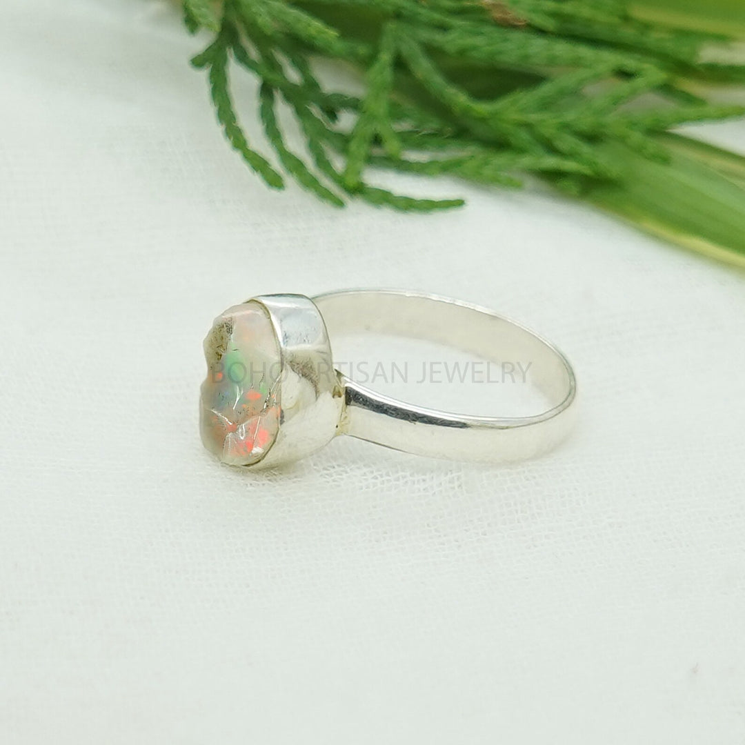 Raw Fire Opal Ring, Ethiopian Opal Ring, October Birthday Gift, Raw Stone Jewelry, Ring For Women, Engagement Ring - Gift For Her