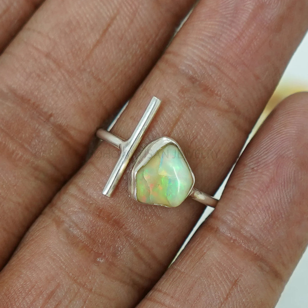 Raw Ethiopian Opal Ring: Sterling Silver Adjustable Band, Boho Jewelry