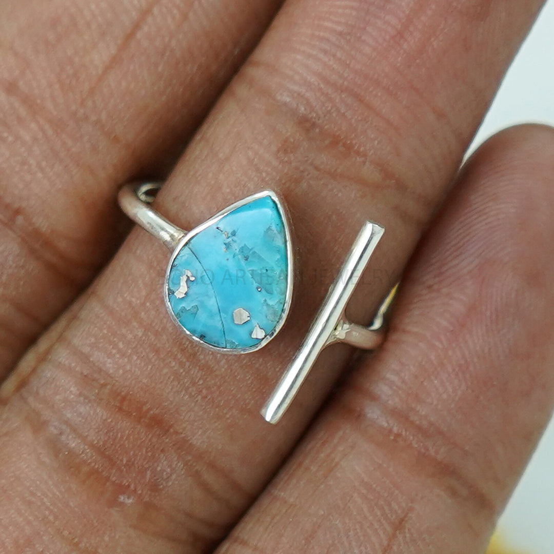 Pear Turquoise Sterling Silver Ring: Adjustable Boho Jewelry