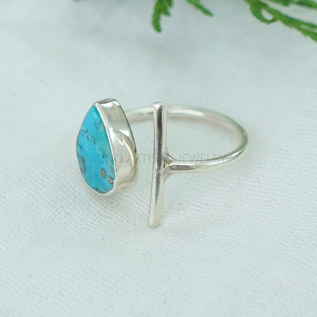 Pear Turquoise Sterling Silver Ring: Adjustable Boho Jewelry