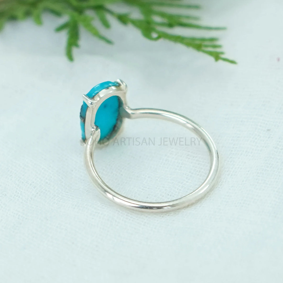 Oval Turquoise Ring: Handmade Sterling Silver Boho Jewelry