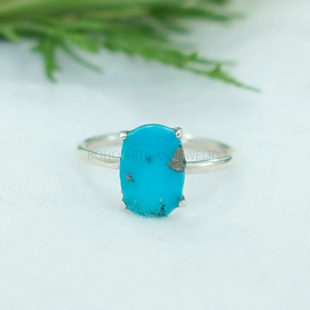 Oval Turquoise Ring: Handmade Sterling Silver Boho Jewelry