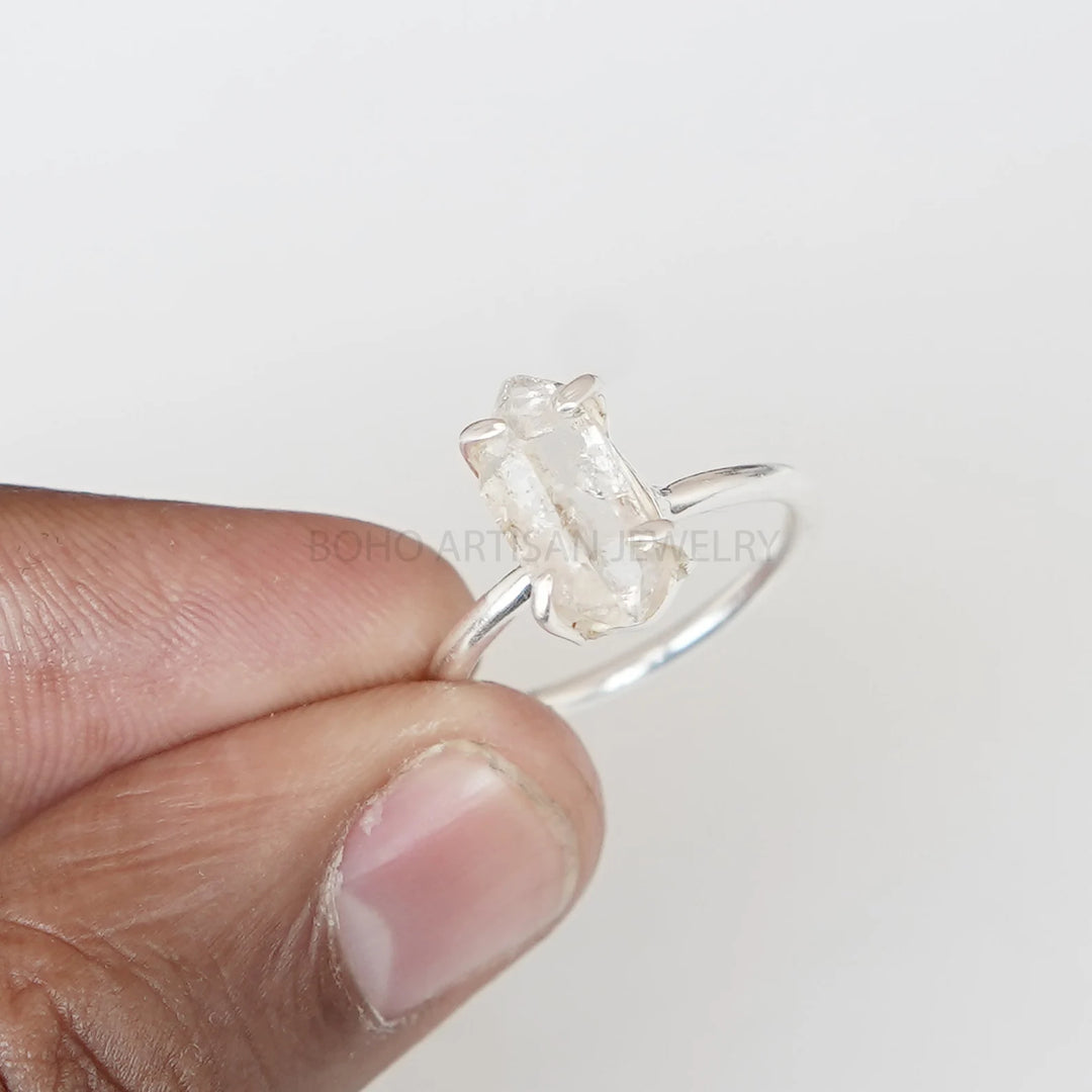 Handmade Herkimer Diamond Ring: Raw Quartz Sterling Silver Band