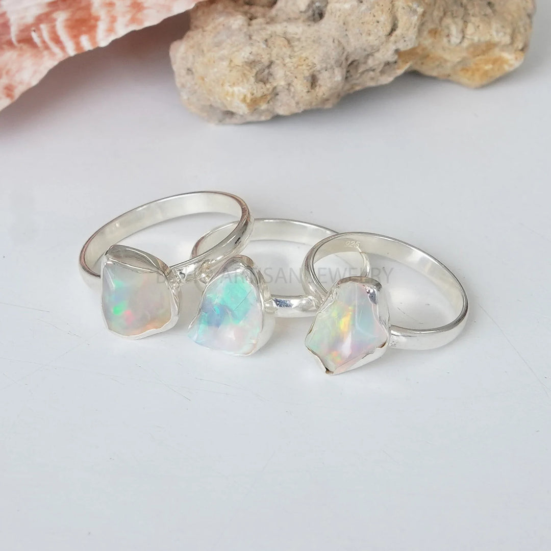 Raw Ethiopian Opal Ring: Sterling Silver Boho Jewelry