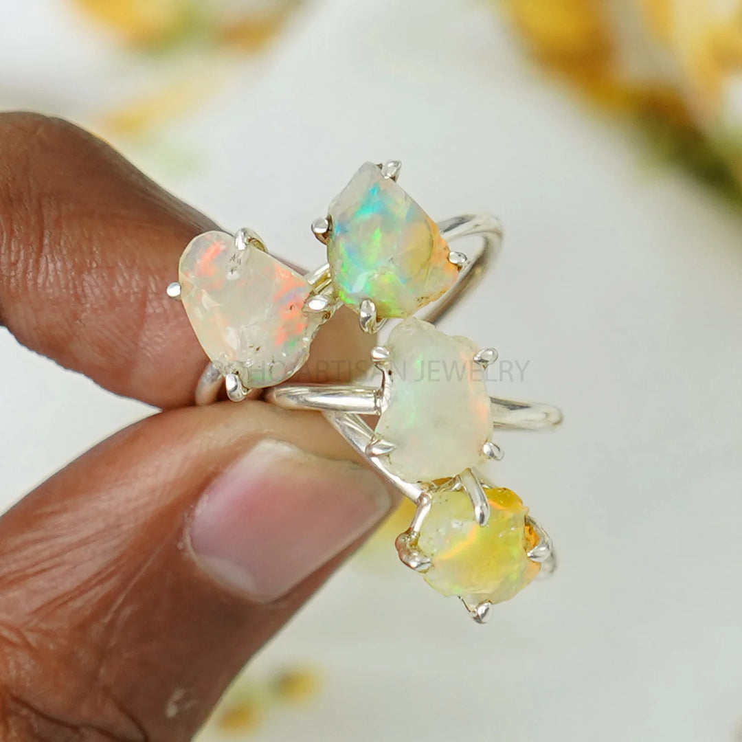 Raw Opal Ring, Fire Opal Ring, October Birthday Gift, Raw Stone Jewelry, Opal Ring For Women, Engagement Ring - Unique Gift For Her