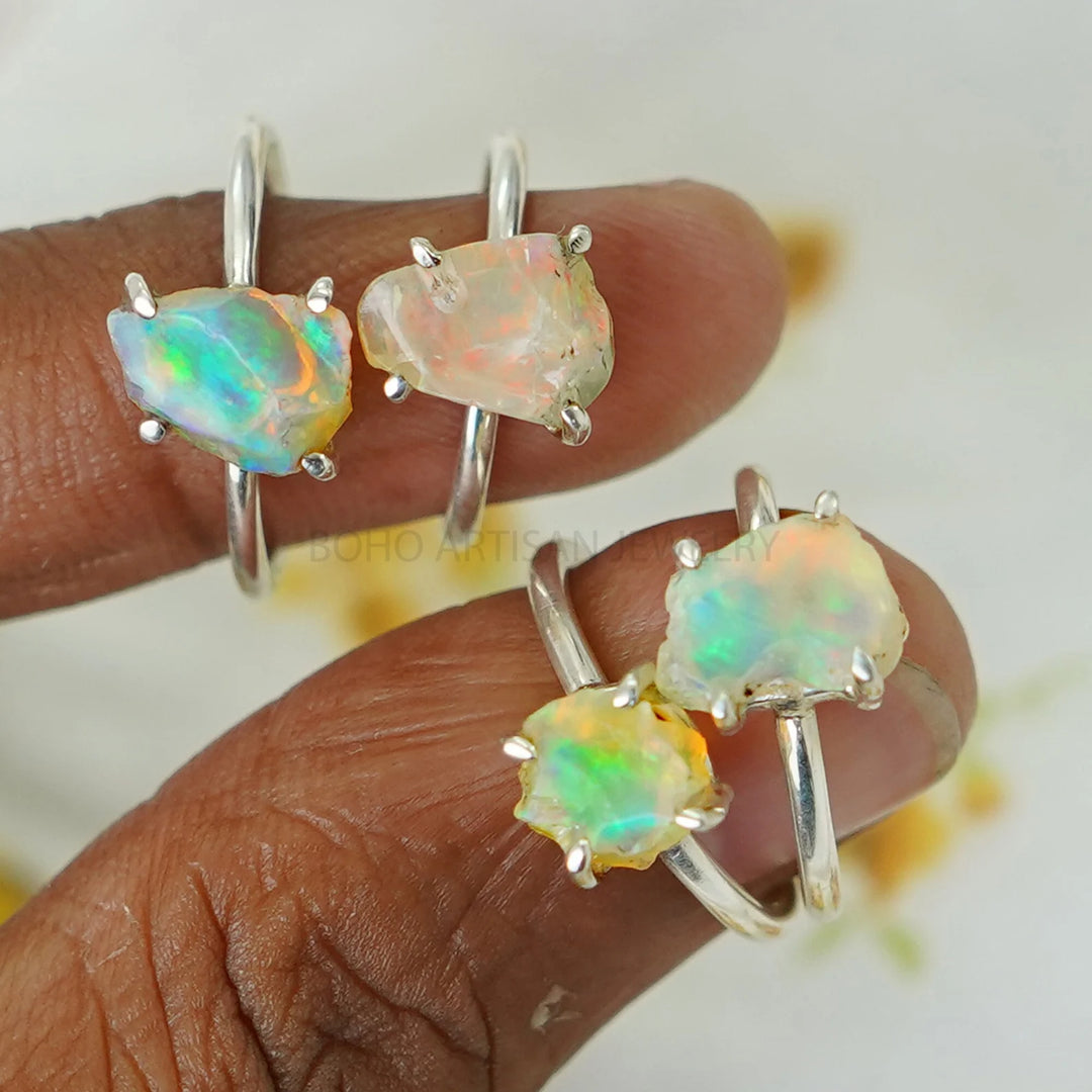 Raw Opal Ring, Fire Opal Ring, October Birthday Gift, Raw Stone Jewelry, Opal Ring For Women, Engagement Ring - Unique Gift For Her
