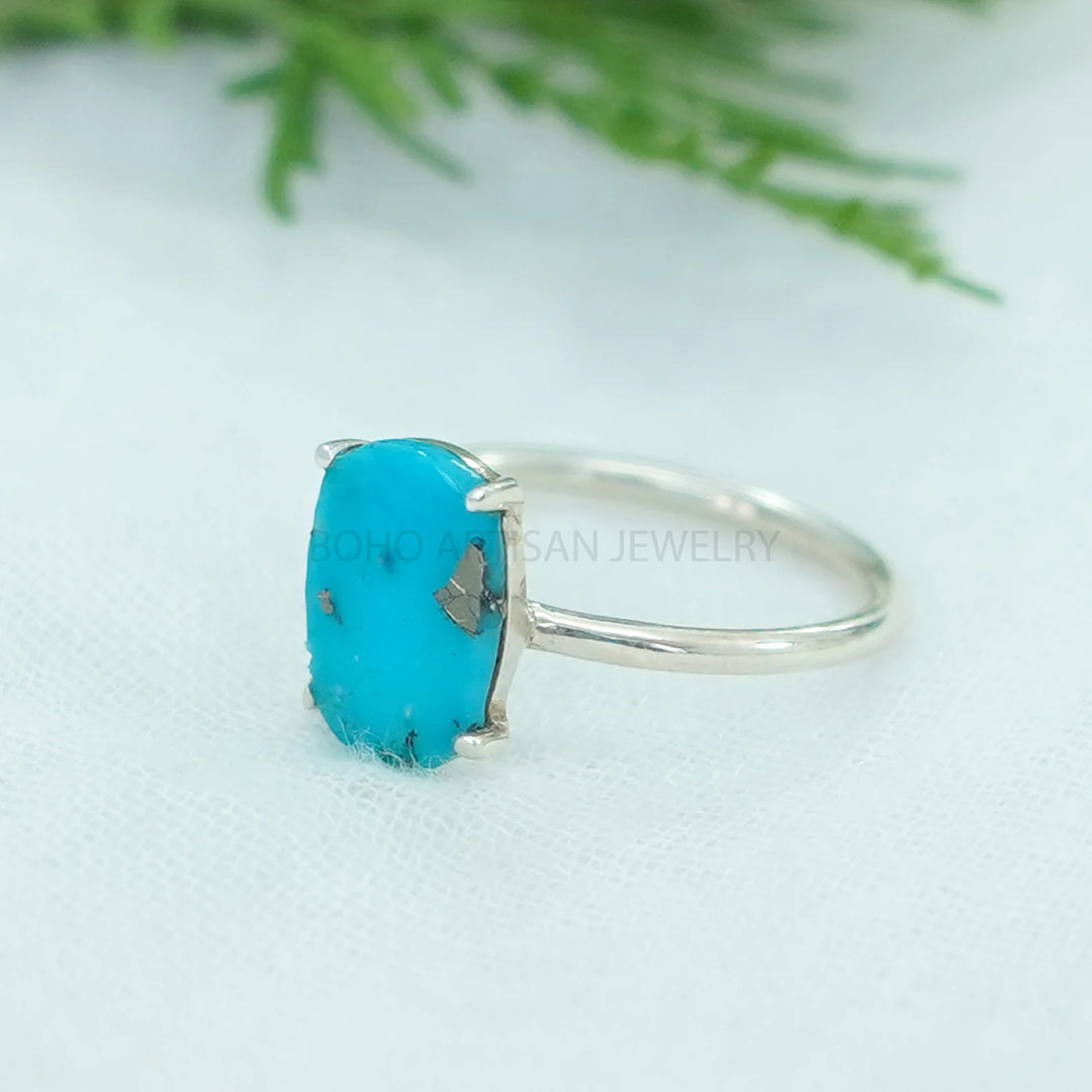 Oval Turquoise Ring: Handmade Sterling Silver Boho Jewelry