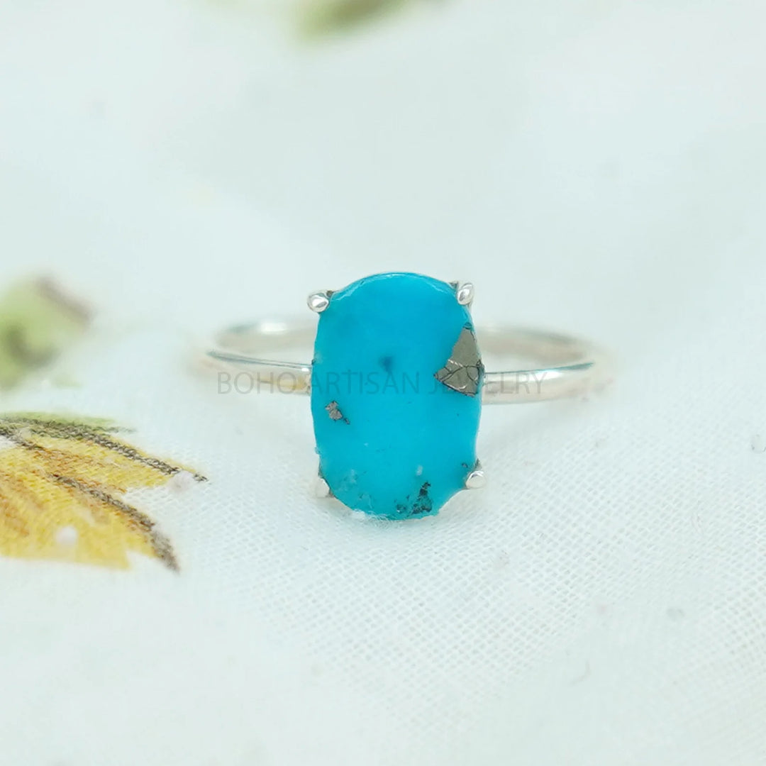 Oval Turquoise Ring: Handmade Sterling Silver Boho Jewelry