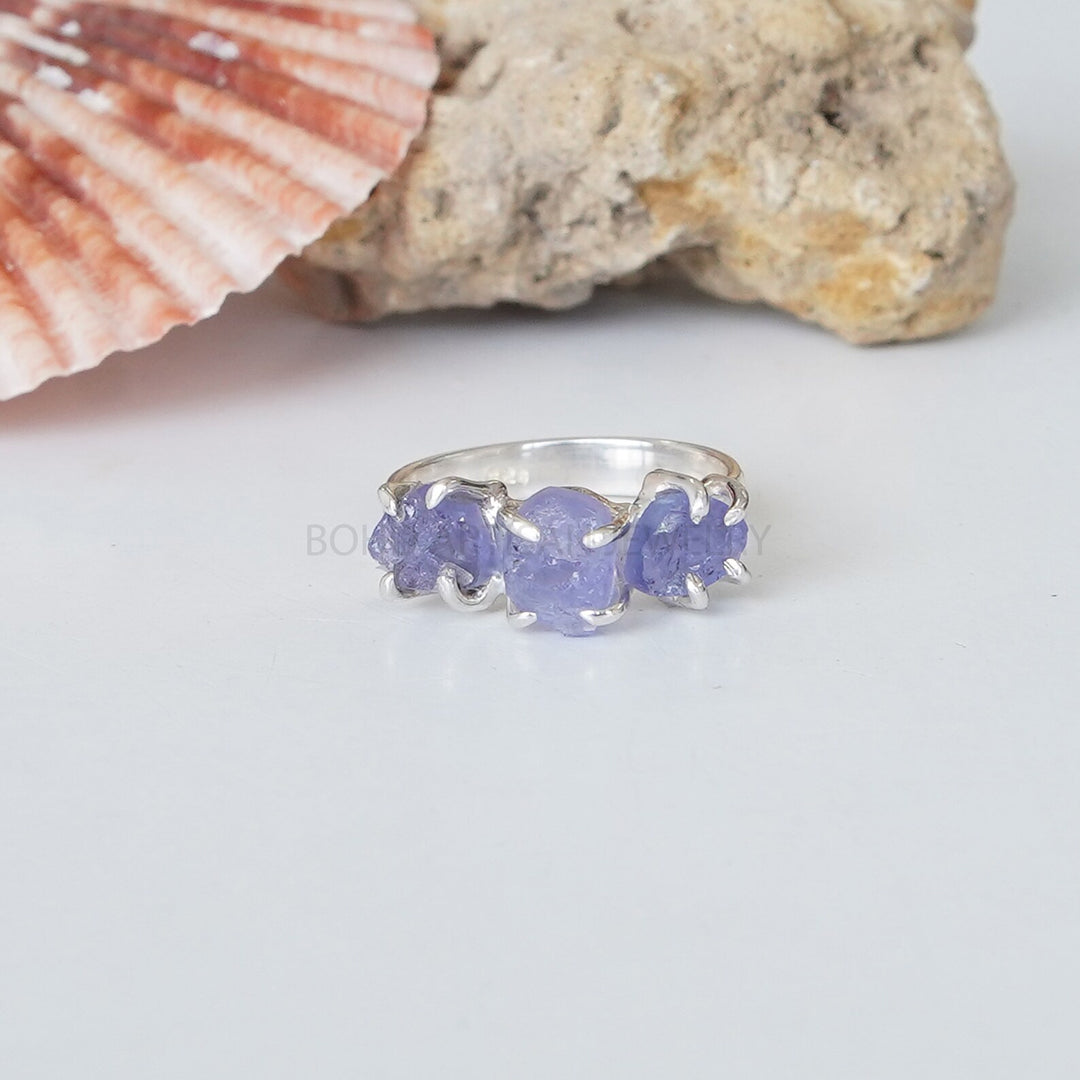 Raw Aquamarine Herkimer Diamond Ring: Sterling Silver Boho Jewelry