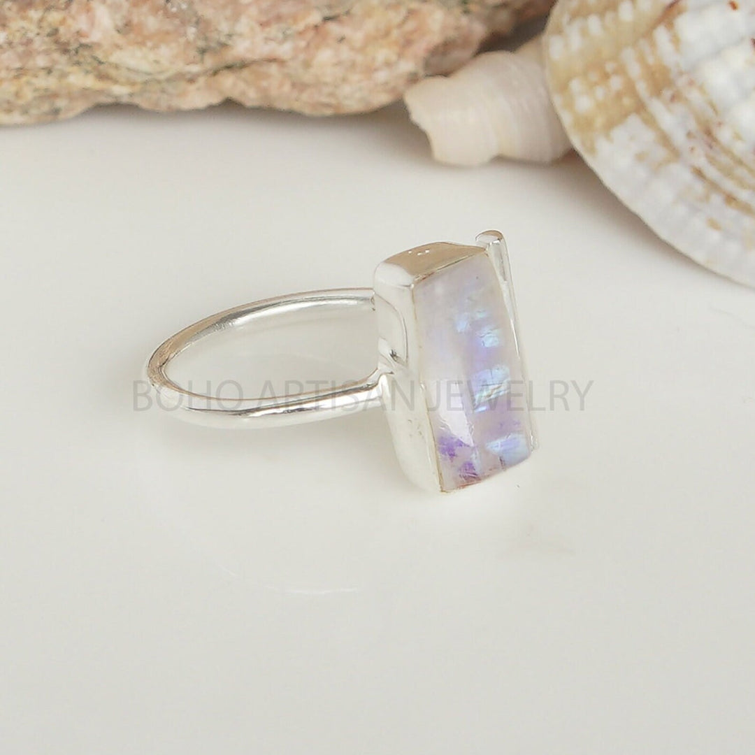 Moonstone Cabochon Ring: Adjustable Sterling Silver, Handmade Boho Jewelry