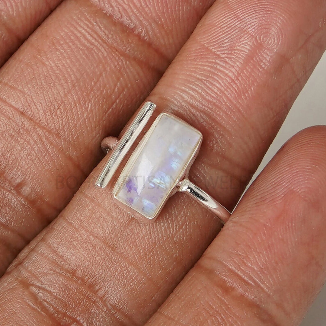 Moonstone Cabochon Ring: Adjustable Sterling Silver, Handmade Boho Jewelry