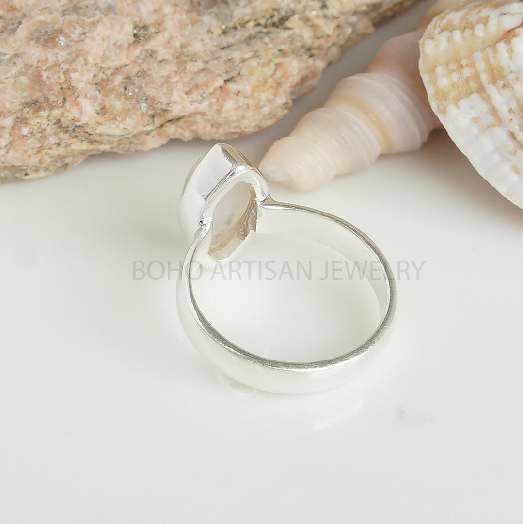 Marquise Moonstone Ring: Blue Flash Sterling Silver, July Birthstone