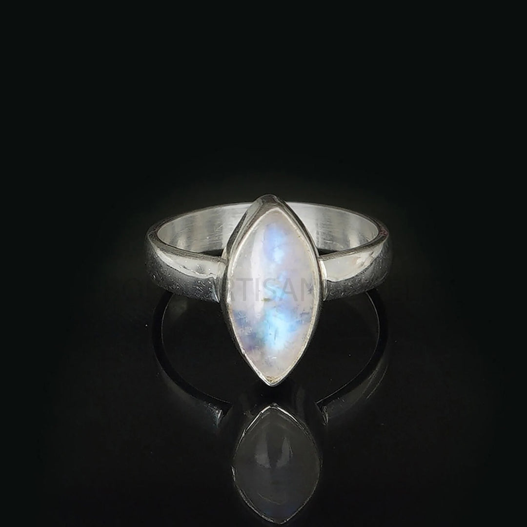 Marquise Moonstone Ring: Blue Flash Sterling Silver, July Birthstone