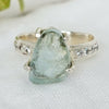 Raw Aquamarine Sterling Silver Ring: Rough Stone & CZ Accent