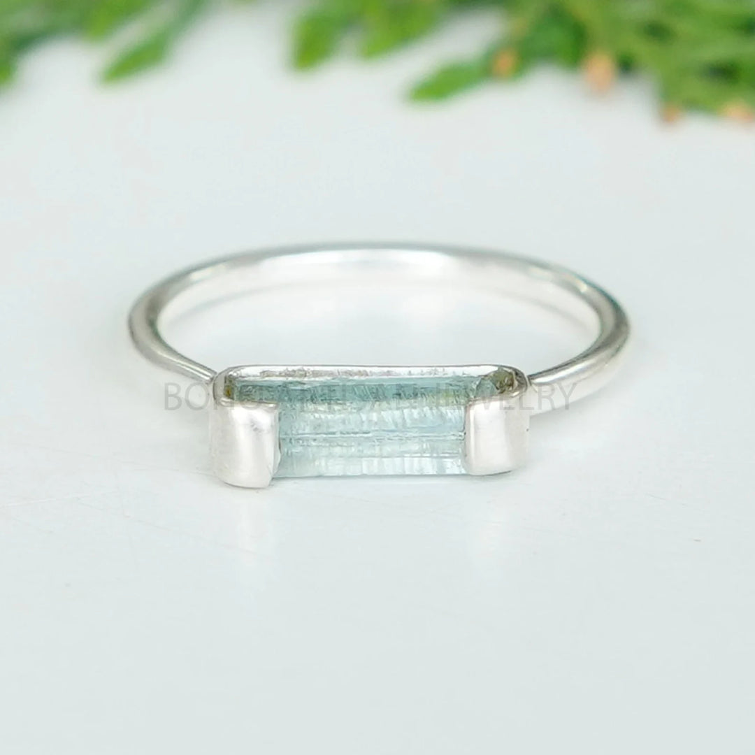 Raw Moonstone Bar Ring: Sterling Silver Stackable Jewelry