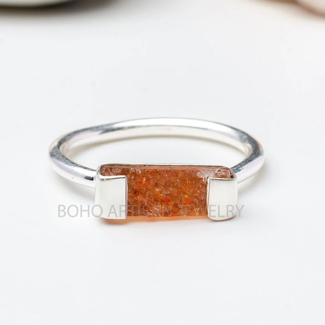 Raw Moonstone Bar Ring: Sterling Silver Stackable Jewelry