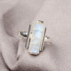 Raw Moonstone Bar Ring: Sterling Silver Stackable Jewelry
