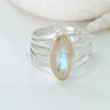Rainbow Moonstone Ring: Sterling Silver Twisted Band, June Birthstone