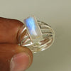 Rainbow Moonstone Ring: Sterling Silver Twisted Band, June Birthstone