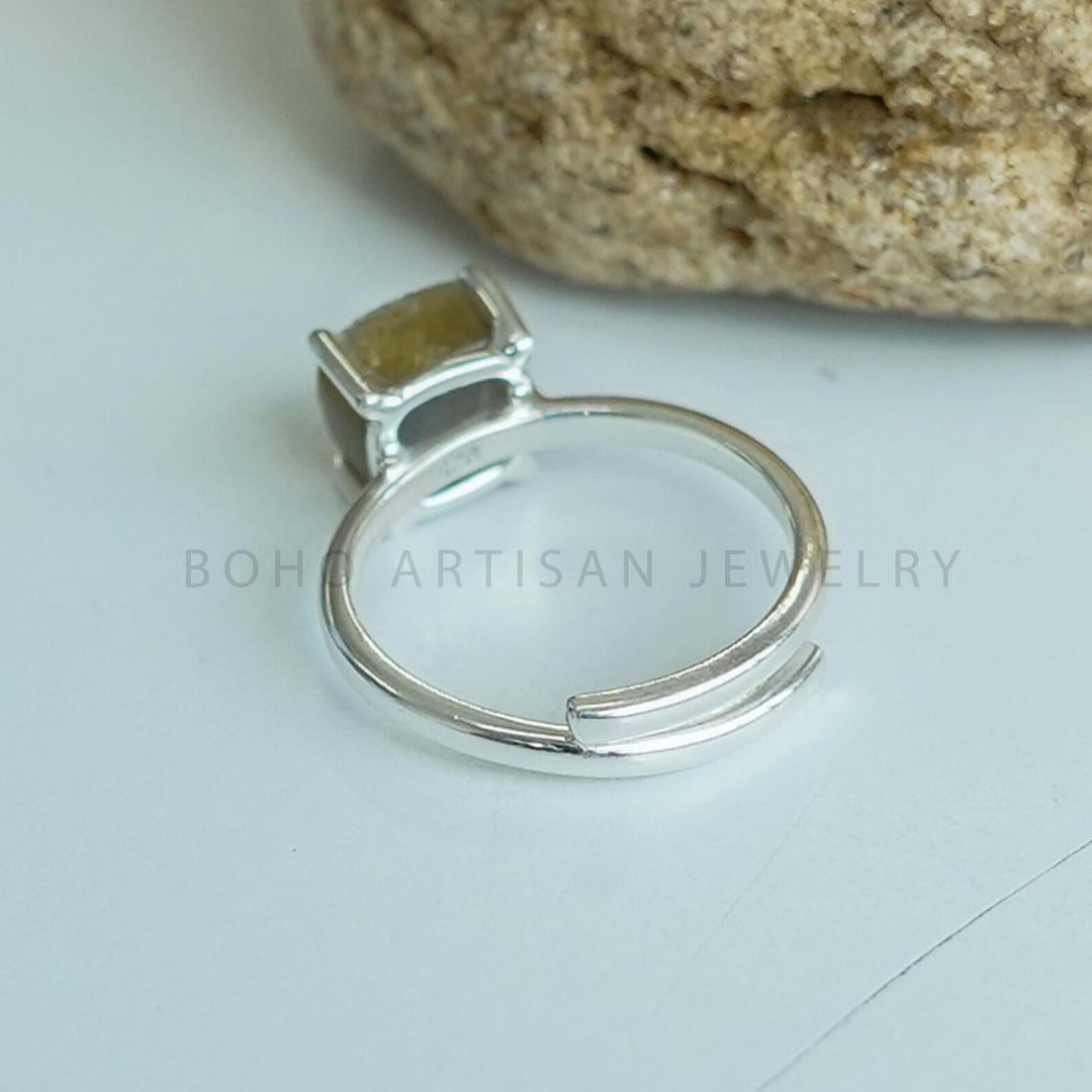 Raw Labradorite Sterling Silver Ring: Adjustable Boho Crystal Jewelry