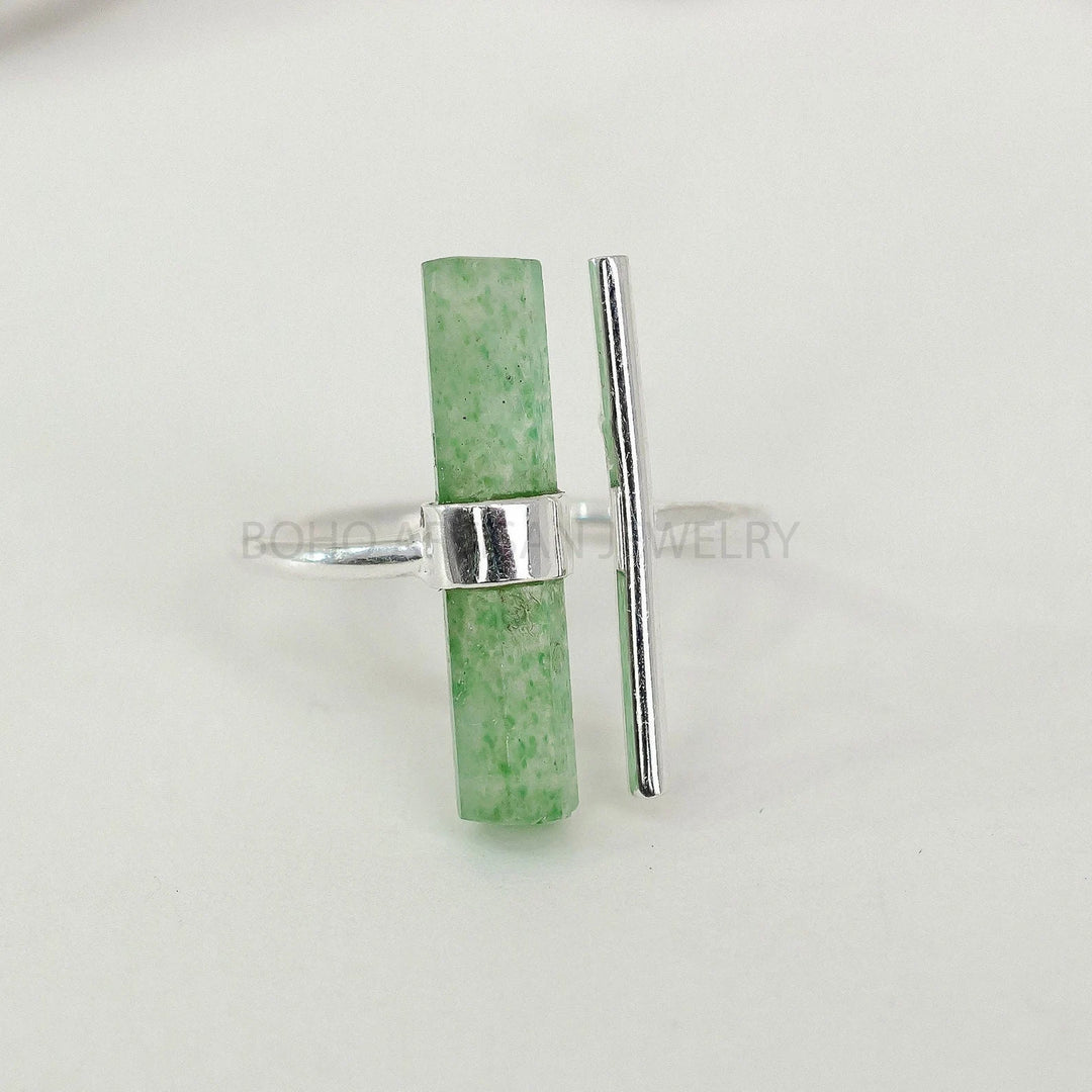 Raw Green Strawberry Quartz Ring: Sterling Silver Boho Ring