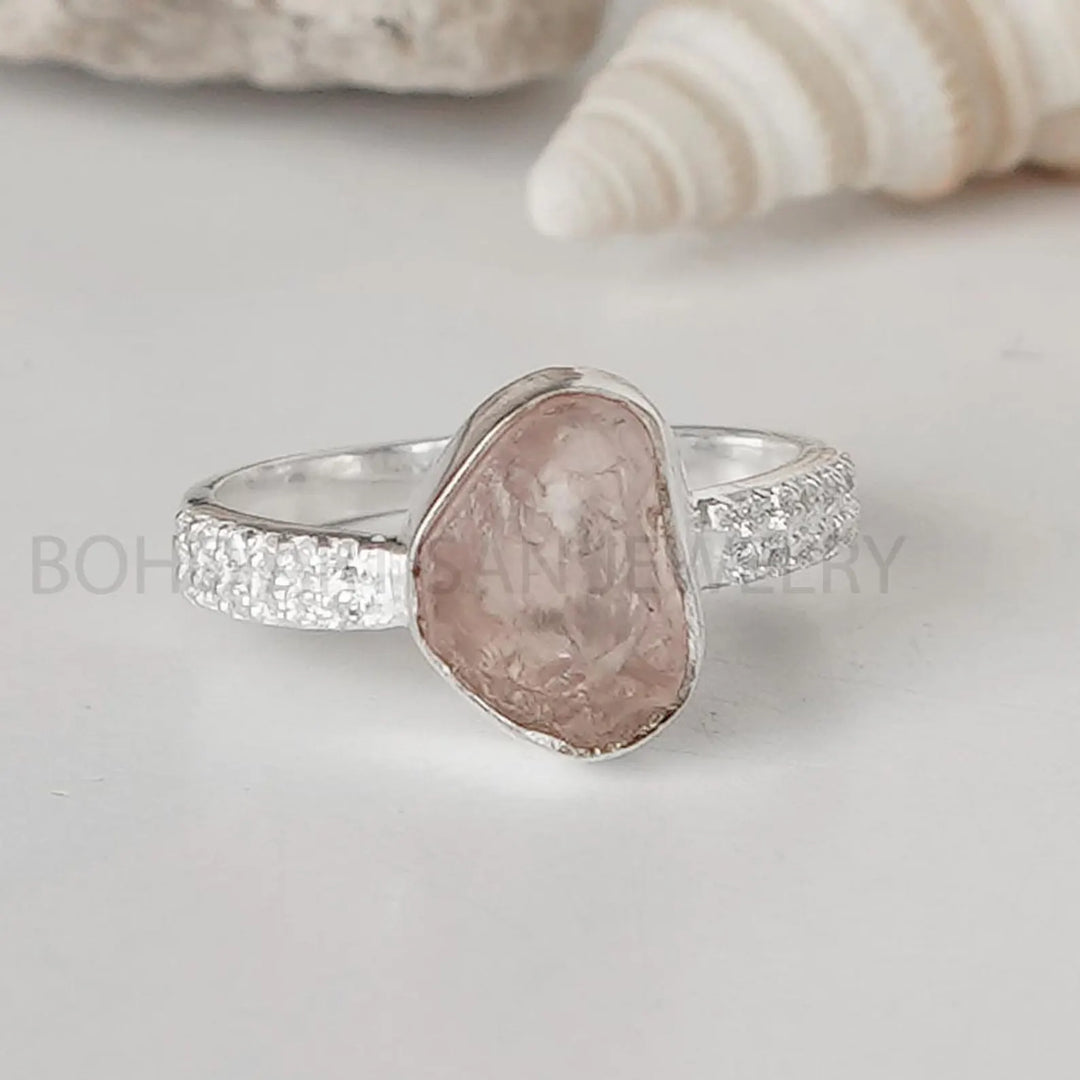 Rainbow Moonstone CZ Ring: Handmade Sterling Silver Boho Jewelry