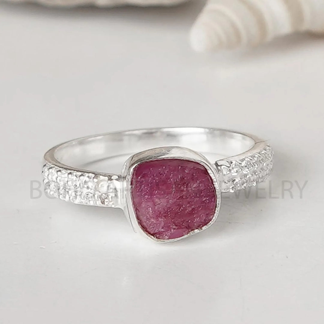 Rainbow Moonstone CZ Ring: Handmade Sterling Silver Boho Jewelry