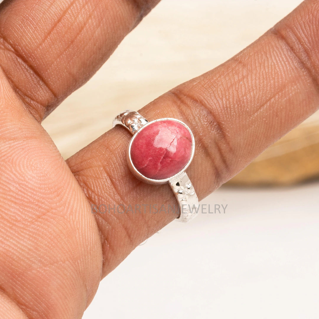 Floral Sterling Silver Thulite Ring: Handmade Boho Jewelry