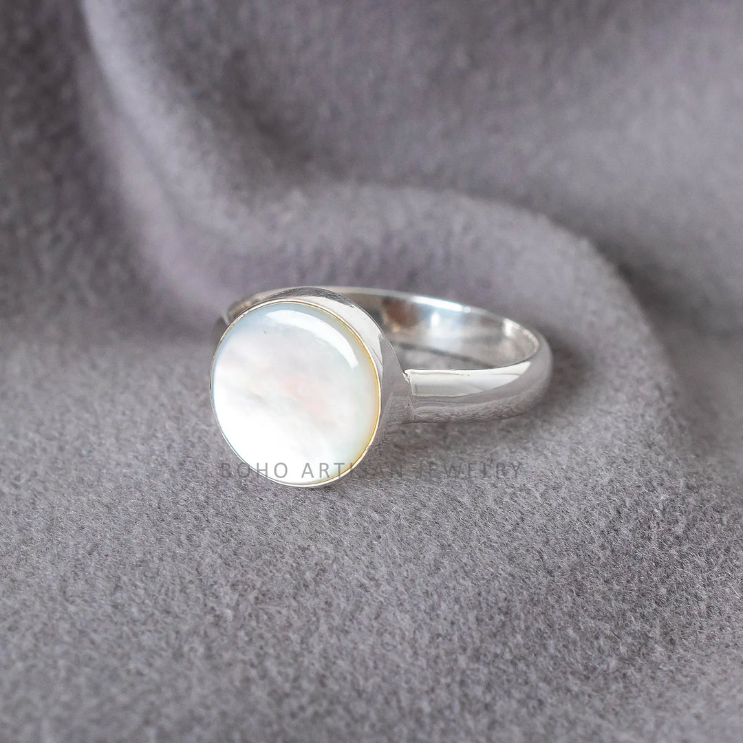 Mother of Pearl Ring: 925 Sterling Silver, Handmade Boho Ring