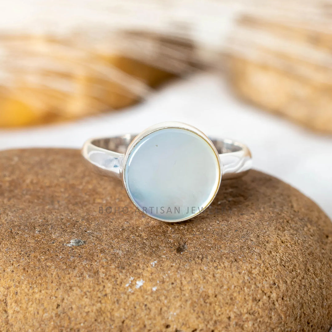 Mother of Pearl Ring: 925 Sterling Silver, Handmade Boho Ring