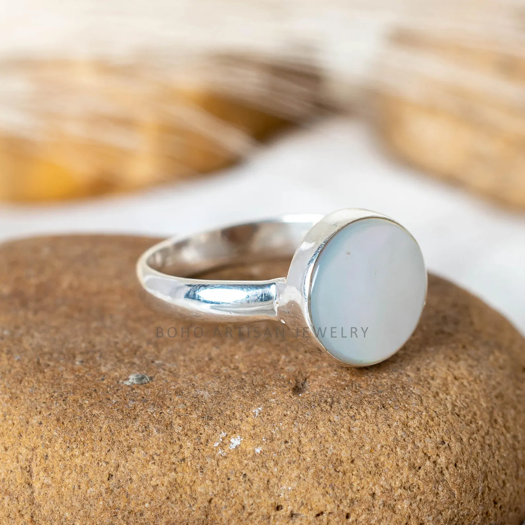 Mother of Pearl Ring: 925 Sterling Silver, Handmade Boho Ring