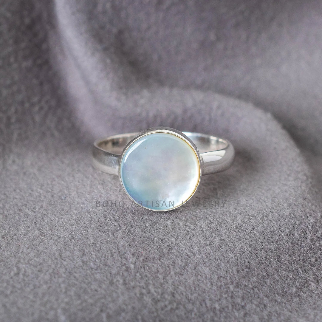 Mother of Pearl Ring: 925 Sterling Silver, Handmade Boho Ring