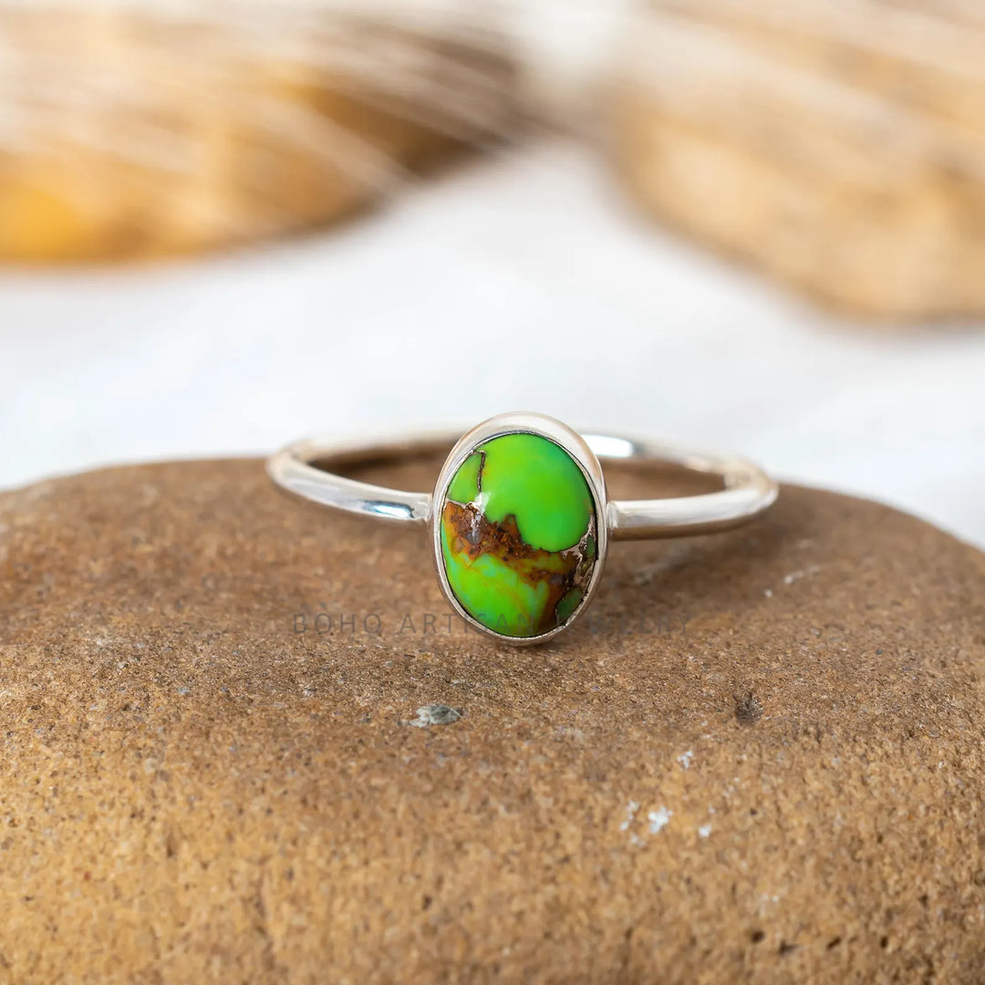 Copper Turquoise Sterling Silver Ring: Boho Gemstone Jewelry