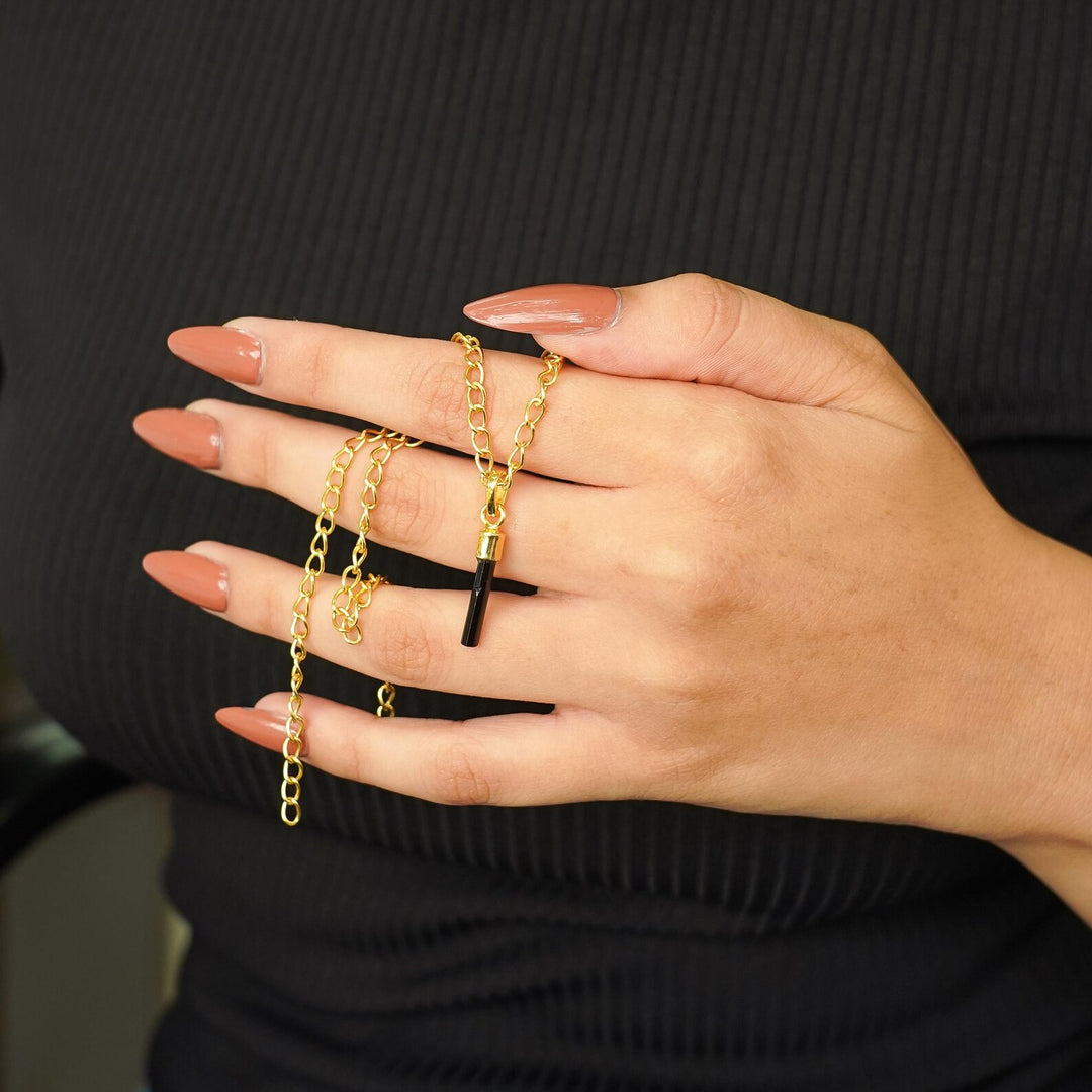 Raw Black Tourmaline Pendant Necklace: Sterling Silver Bar, Protection Jewelry