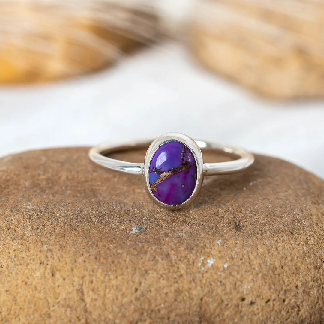 Copper Turquoise Sterling Silver Ring: Boho Gemstone Jewelry