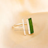 Raw Green Jade Bar Ring: Sterling Silver Adjustable Statement Jewelry